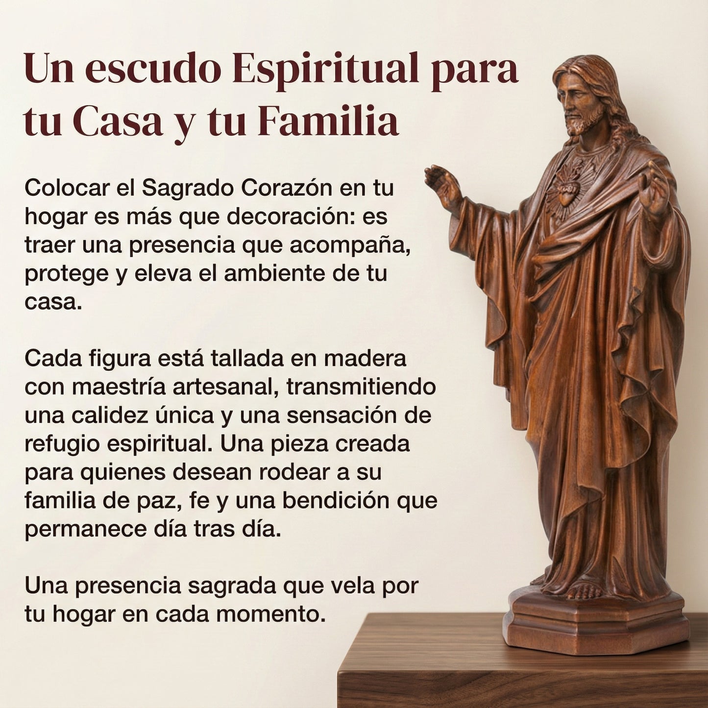 Sagrado Corazón Tallado en Madera de Gran Nobleza