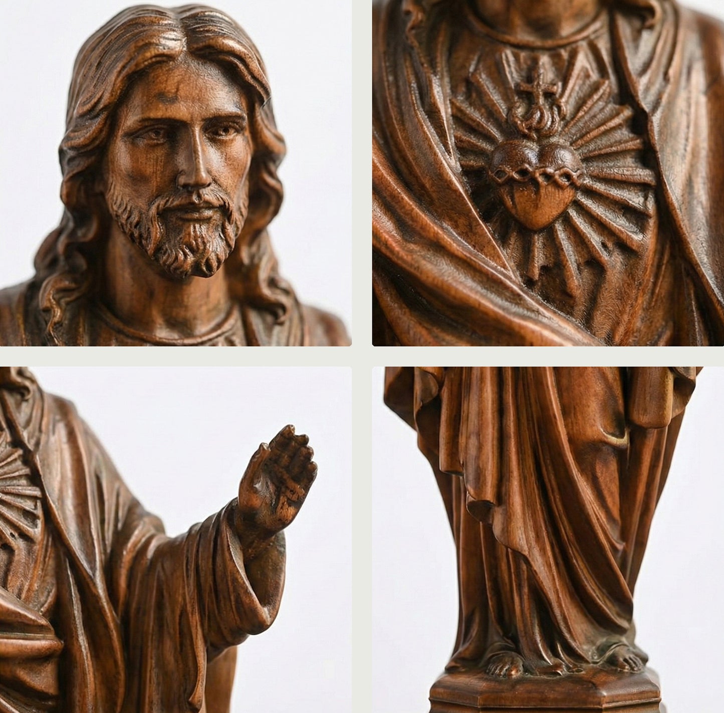 Sagrado Corazón Tallado en Madera de Gran Nobleza