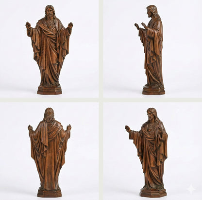 Sagrado Corazón Tallado en Madera de Gran Nobleza