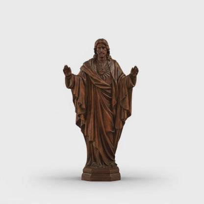 Sagrado Corazón Tallado en Madera de Gran Nobleza
